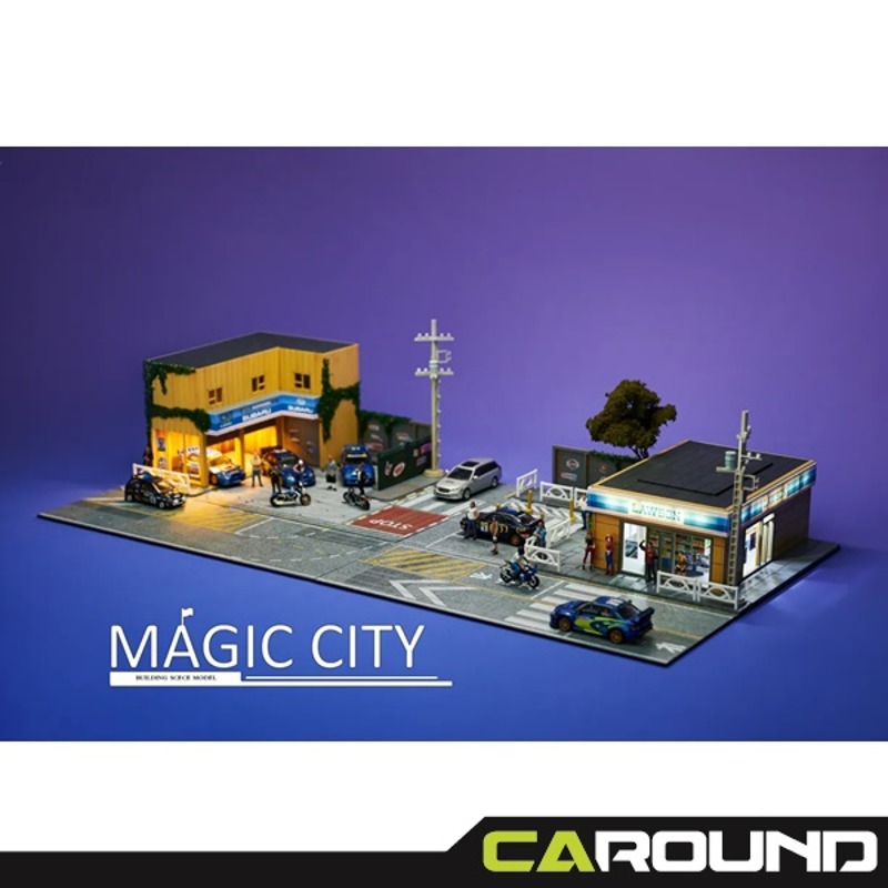 오토모듬 Magic City 1:64 스바루 자동차 정비소 / 로손 편의점 디오라마 (110056)