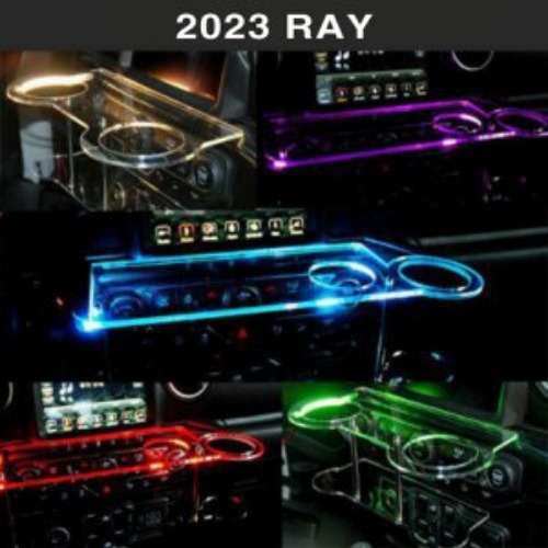 오토모듬 ArtX 기아 2023 신형 레이(RAY) USB 5V LED 2단 차량용 무중력테이블 컵홀더 식탁 자동차 선반 핸드폰 거치대 수납용품